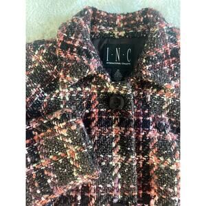 INC Women's Soft Pink Purple Yarn Knit Plaid Tweed Coat Women's Sz‎ M